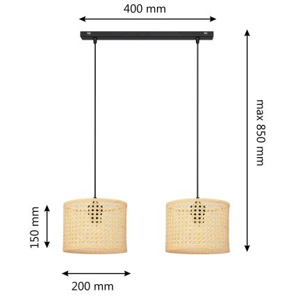 Żyrandol na lince ALBA 2xE27/15W/230V rattan/czarne