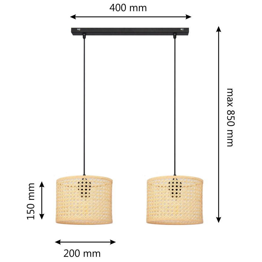 Żyrandol na lince ALBA 2xE27/15W/230V rattan/czarne