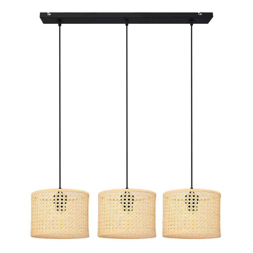Żyrandol na lince ALBA 3xE27/15W/230V rattan/czarne