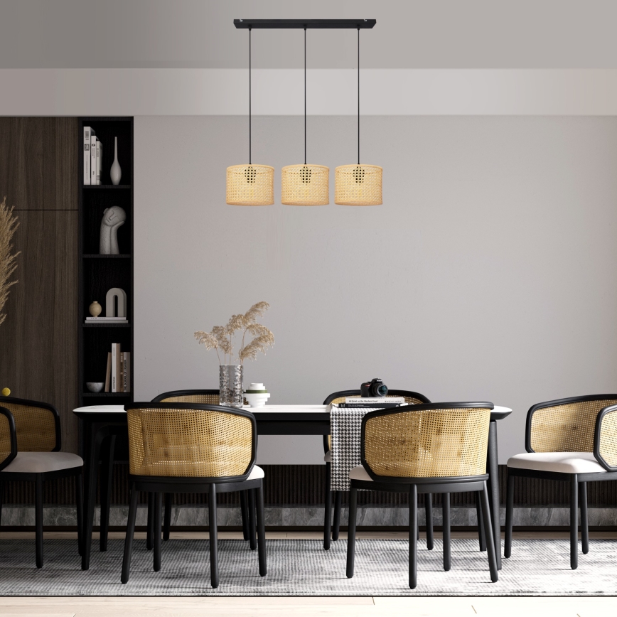 Żyrandol na lince ALBA 3xE27/15W/230V rattan/czarne