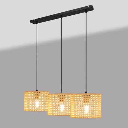 Żyrandol na lince ALBA 3xE27/15W/230V rattan/czarne