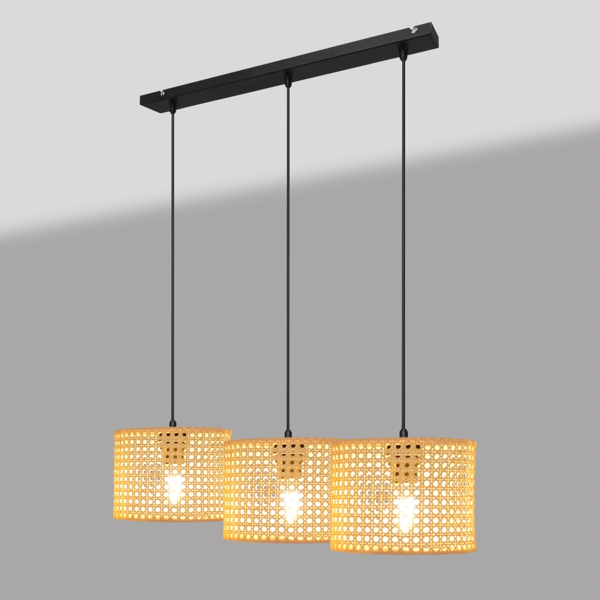 Żyrandol na lince ALBA 3xE27/15W/230V rattan/czarne