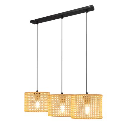 Żyrandol na lince ALBA 3xE27/15W/230V rattan/czarne