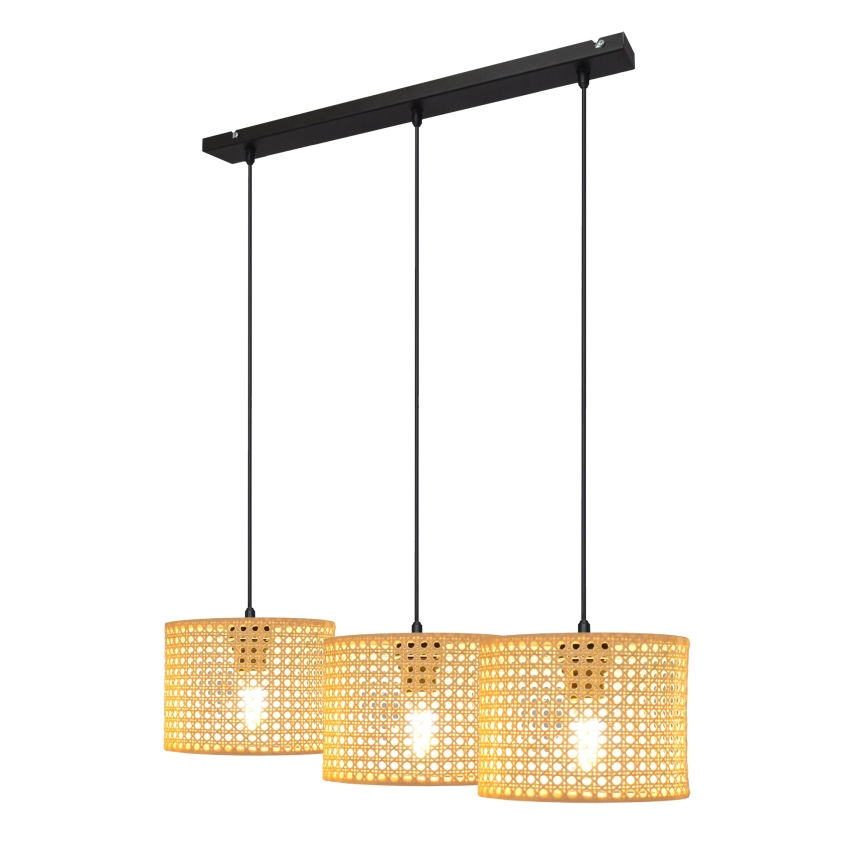 Żyrandol na lince ALBA 3xE27/15W/230V rattan/czarne
