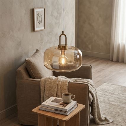 Żyrandol na lince AMAYA 1xE27/15W/230V złoty/dymno-beżowy