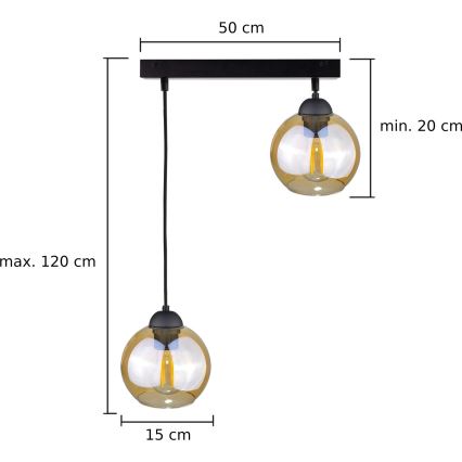 Żyrandol na lince AMBRE BLACK 2xE27/60W/230V