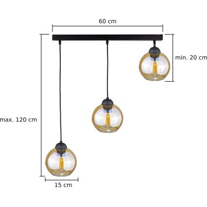 Żyrandol na lince AMBRE BLACK 3xE27/60W/230V