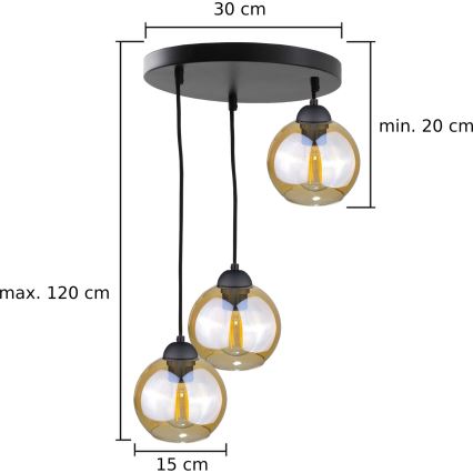 Żyrandol na lince AMBRE BLACK 3xE27/60W/230V śr. 30 cm