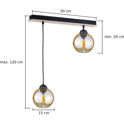 Żyrandol na lince AMBRE WOOD 2xE27/60W/230V