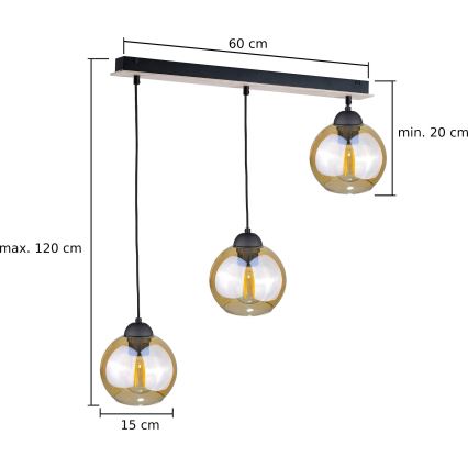 Żyrandol na lince AMBRE WOOD 3xE27/60W/230V