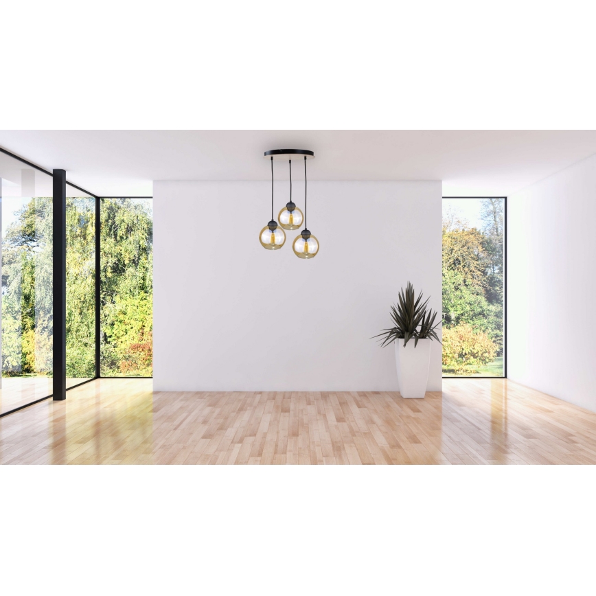 Żyrandol na lince AMBRE WOOD 3xE27/60W/230V śr. 30 cm