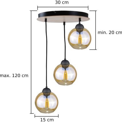 Żyrandol na lince AMBRE WOOD 3xE27/60W/230V śr. 30 cm