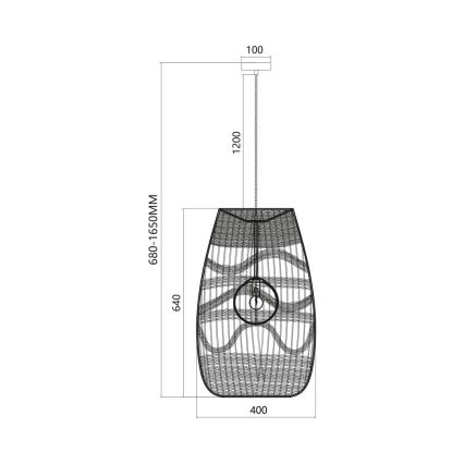 Żyrandol na lince ARONA 1xG9/9W/230V śr. 40 cm rattan/czarny