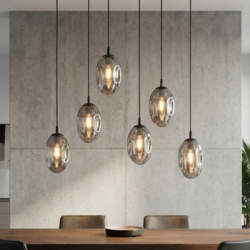 Żyrandol na lince ASTRAL 6xE14/10W/230V czarny/dym