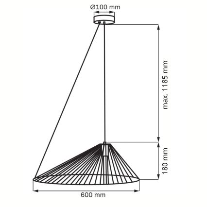 Żyrandol na lince AURORA 1xE27/20W/230V śr. 60 cm czarny