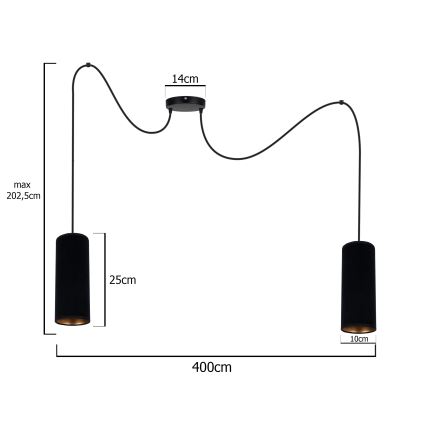 Żyrandol na lince AVALO 2xE27/60W/230V pająk czarny