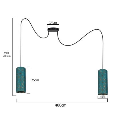 Żyrandol na lince AVALO 2xE27/60W/230V pająk turkusowy/złoty