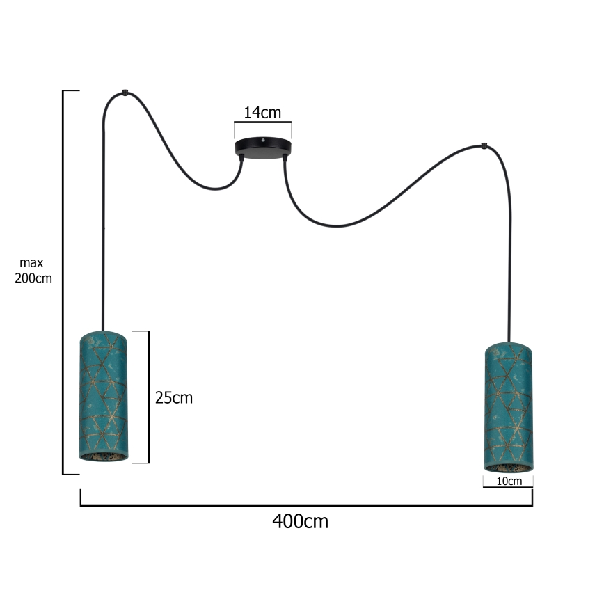 Żyrandol na lince AVALO 2xE27/60W/230V pająk turkusowy/złoty