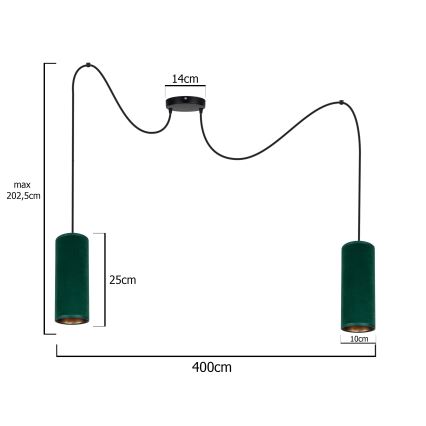 Żyrandol na lince AVALO 2xE27/60W/230V pająk zielony/miedź