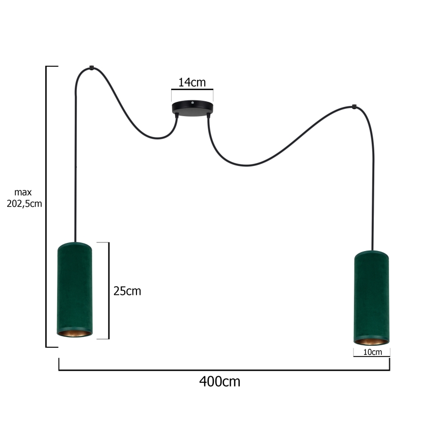 Żyrandol na lince AVALO 2xE27/60W/230V pająk zielony/miedź