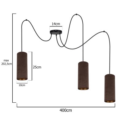 Żyrandol na lince AVALO 3xE27/60W/230V pająk brązowy/miedź