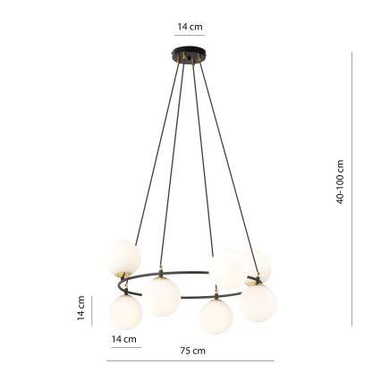 Żyrandol na lince AZURA 8xE14/10W/230V czarny/biały