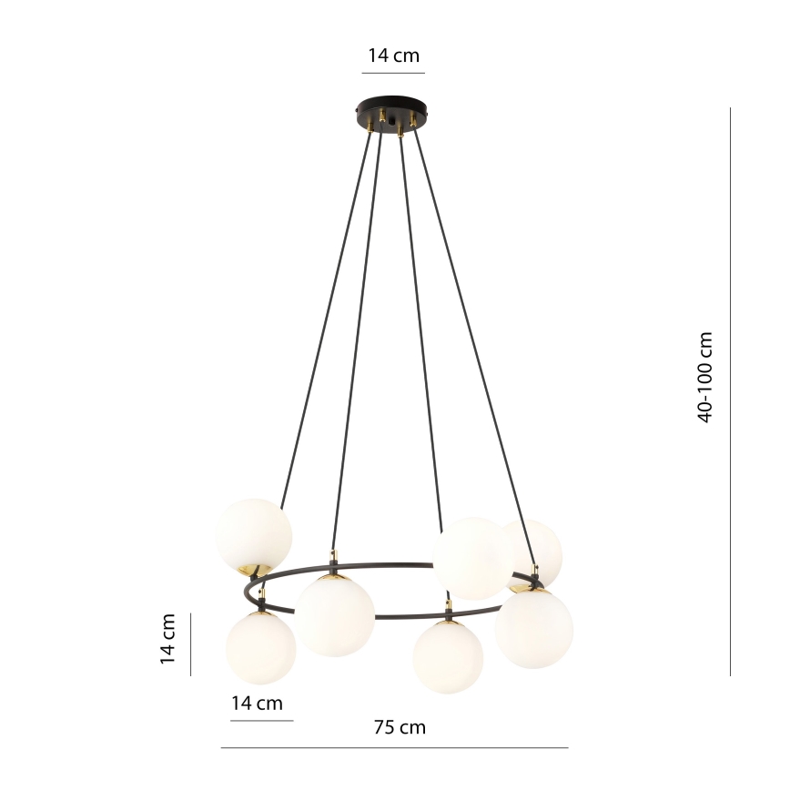 Żyrandol na lince AZURA 8xE14/10W/230V czarny/biały