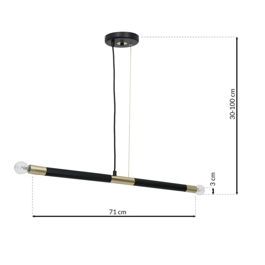 Żyrandol na lince BASTONE 2xE14/40W/230V czarny/złoty