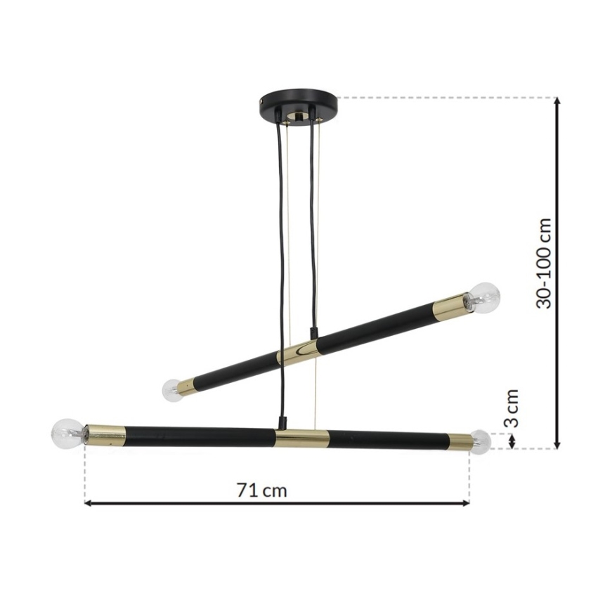 Żyrandol na lince BASTONE 4xE14/40W/230V czarny/złoty