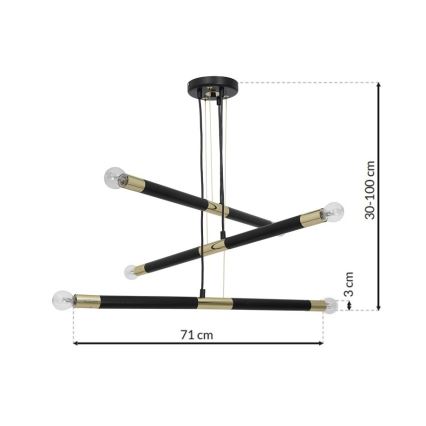 Żyrandol na lince BASTONE 6xE14/40W/230V czarny/złoty