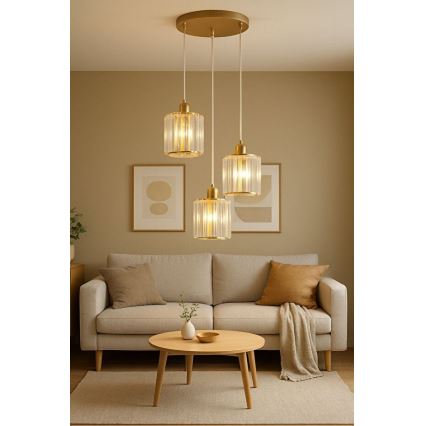 Żyrandol na lince BELLA 3xE27/40W/230V złoty