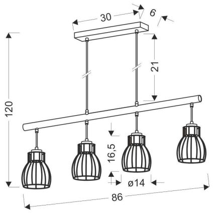 Żyrandol na lince BERNITA 4xE27/60W/230V