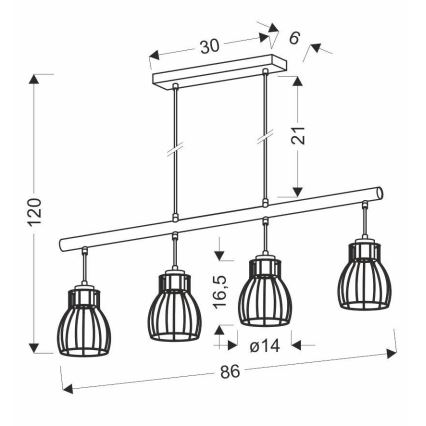 Żyrandol na lince BERNITA 4xE27/60W/230V