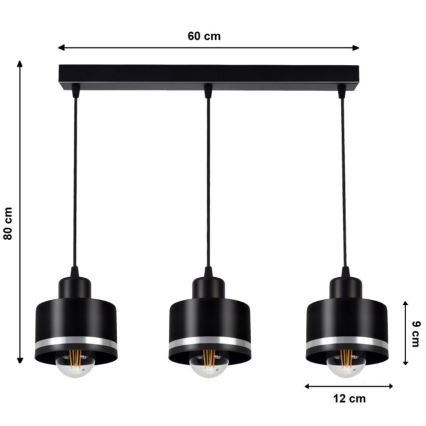 Żyrandol na lince BODO SILVER 3xE27/60W/230V