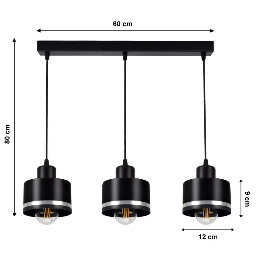 Żyrandol na lince BODO SILVER 3xE27/60W/230V