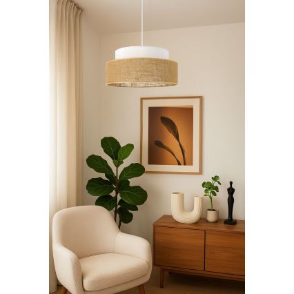 Żyrandol na lince BOHO 1xE27/60W/230V biały/beżowy