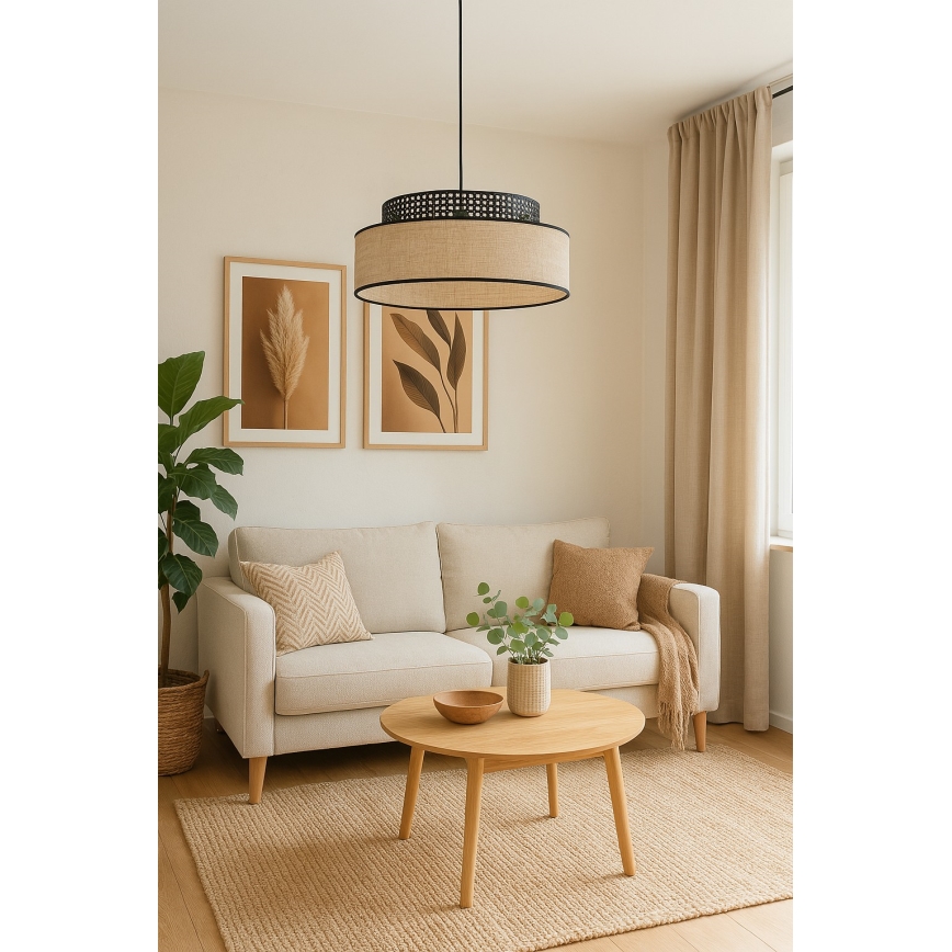 Żyrandol na lince BOHO 1xE27/60W/230V czarny/rattan
