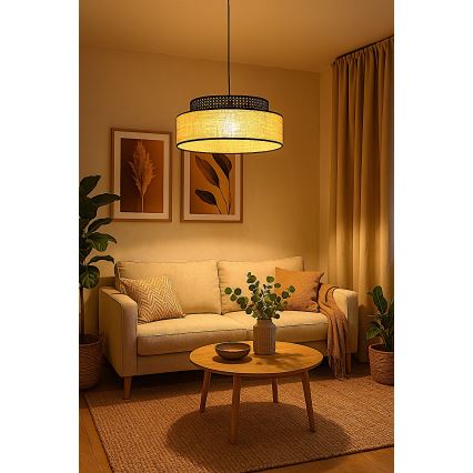Żyrandol na lince BOHO 1xE27/60W/230V czarny/rattan