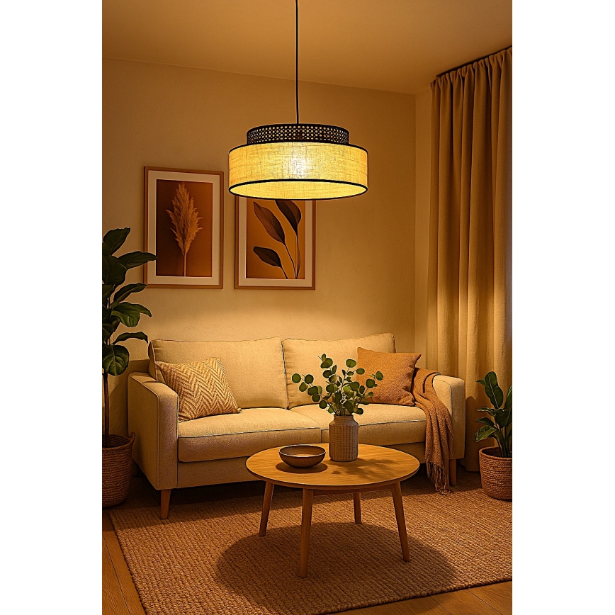 Żyrandol na lince BOHO 1xE27/60W/230V czarny/rattan