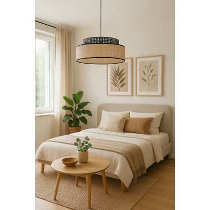 Żyrandol na lince BOHO 1xE27/60W/230V czarny/rattan
