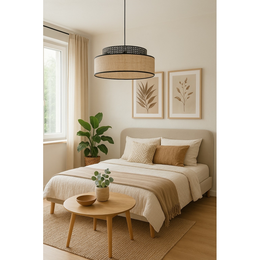 Żyrandol na lince BOHO 1xE27/60W/230V czarny/rattan