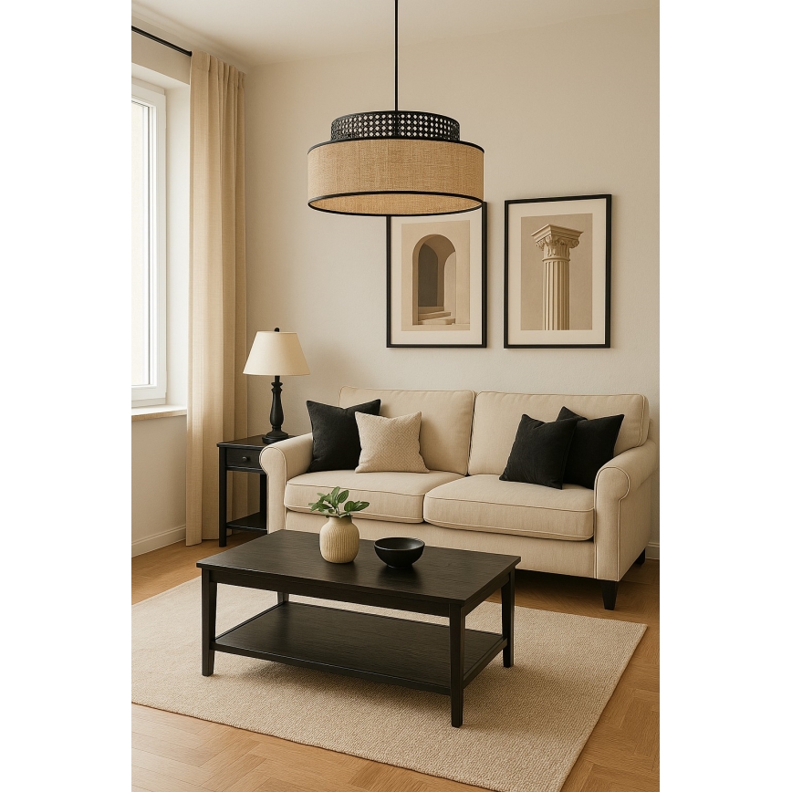 Żyrandol na lince BOHO 1xE27/60W/230V czarny/rattan