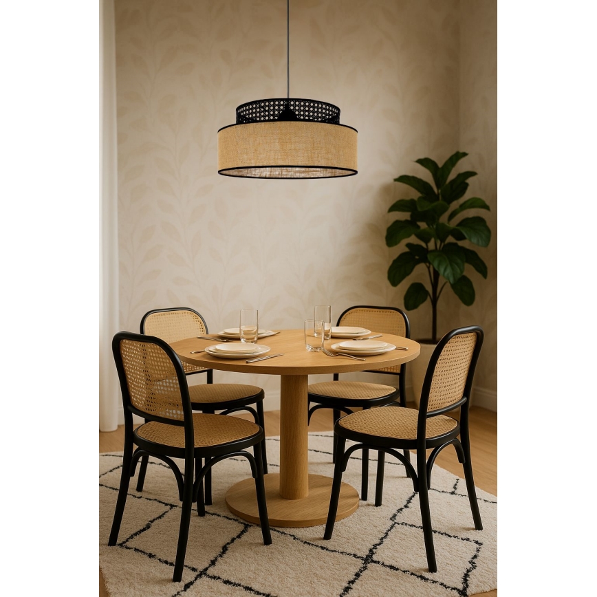 Żyrandol na lince BOHO 1xE27/60W/230V czarny/rattan