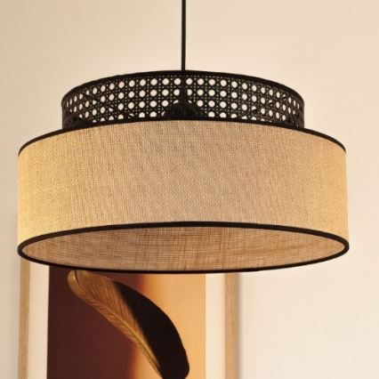 Żyrandol na lince BOHO 1xE27/60W/230V czarny/rattan