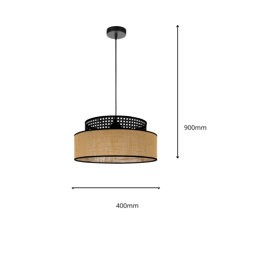 Żyrandol na lince BOHO 1xE27/60W/230V czarny/rattan