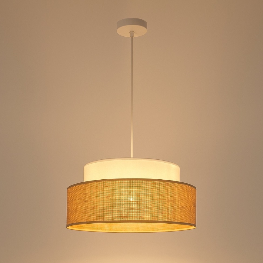 Żyrandol na lince BOHO 1xE27/60W/230V śr. 40 cm biały/beżowy