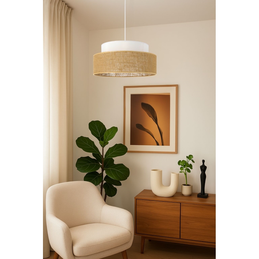 Żyrandol na lince BOHO 1xE27/60W/230V śr. 40 cm biały/beżowy