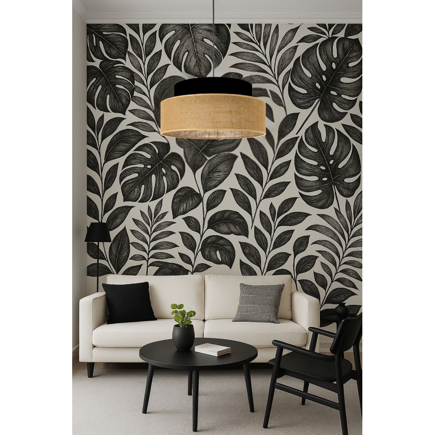Żyrandol na lince BOHO 1xE27/60W/230V śr. 40 cm czarny/beżowy