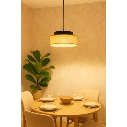 Żyrandol na lince BOHO 1xE27/60W/230V śr. 40 cm czarny/beżowy