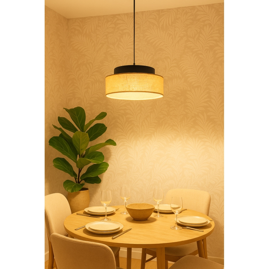 Żyrandol na lince BOHO 1xE27/60W/230V śr. 40 cm czarny/beżowy